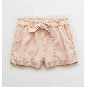 AERIE American Eagle Camp Shorts light blush pink cuffed elastic pull on tie M